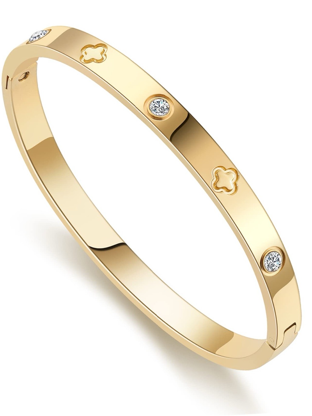 Gold Clover Bracelet Zirconia Stainless Steel Waterproof Women’s Os Nwt